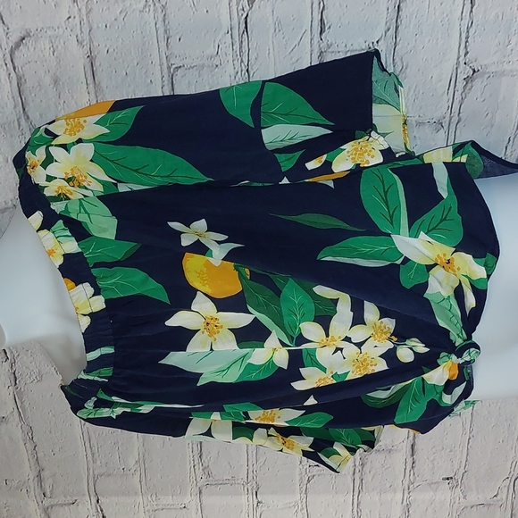 Blue Floral Lemon Print Off the Shoulder Top Old Navy XS Extra Small - Picture 2 of 6